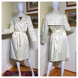 Nuage Ivory White Satin Classic Belted Trench Coat